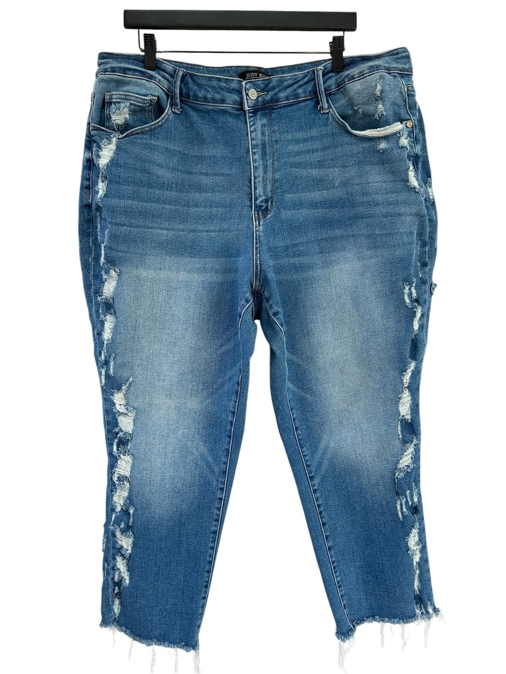 JUDY BLUE Cheyenne Straight Distressed Side Seam Crop Blue Jeans Plus Size 22W
